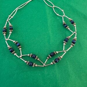 Elegant Silver and Blue Beaded Necklace